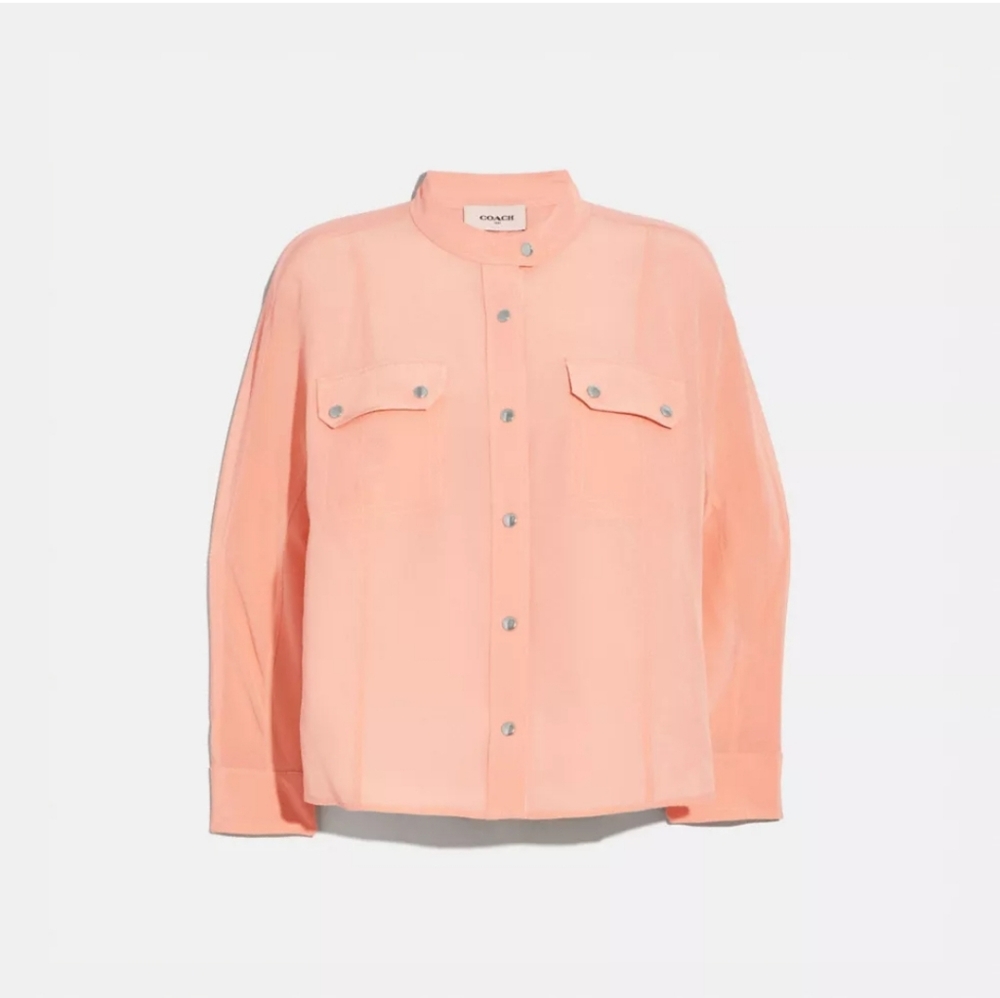 NWT Coach Pink Silk Dolman Sleeve Button Up Blouse